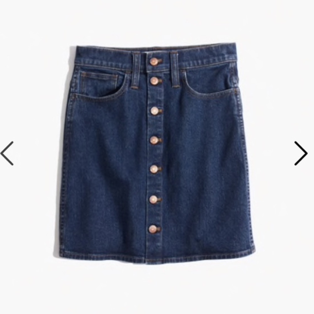 Dark Blue Button-Front Denim Skirt